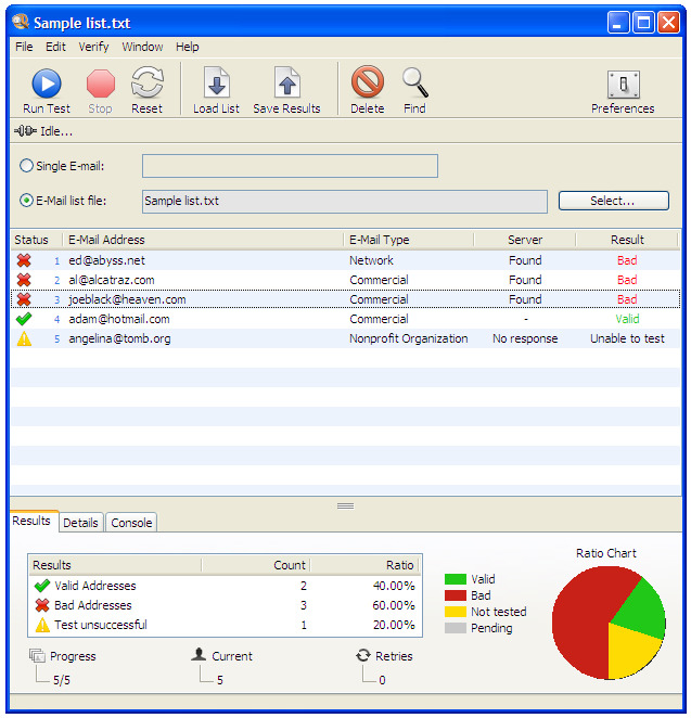 EMail Verifier Screenshot